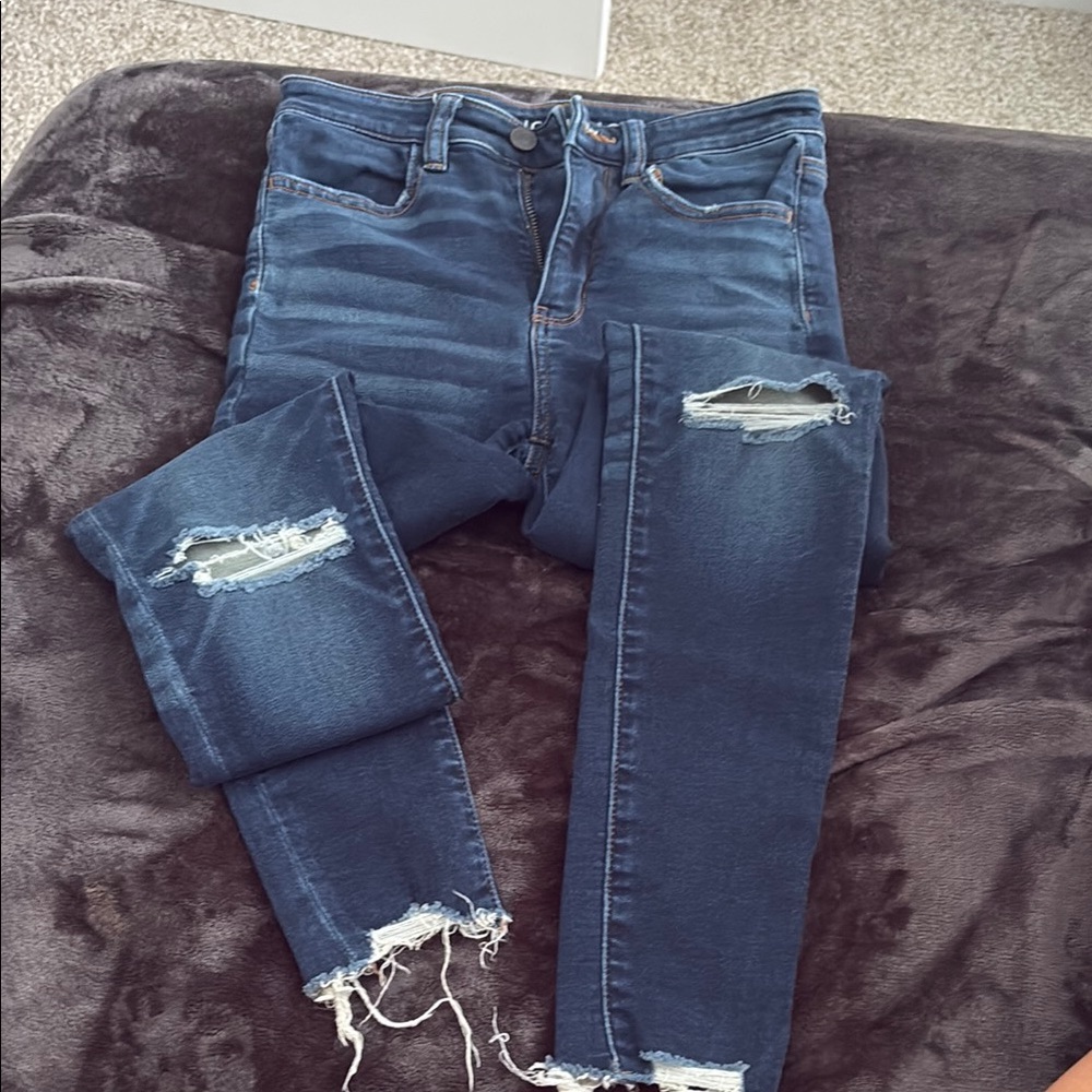 American Eagle Outfitters Dark Blue Distressed Skinny Jeans